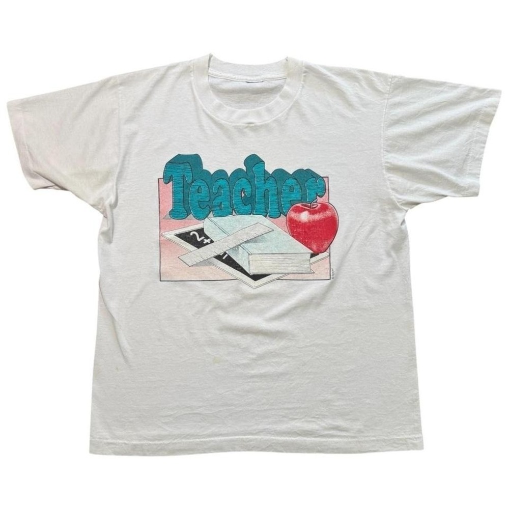 Vintage 90s School Teacher Graphic Retro Art Apple Single Stitch T-shirt L 21x26